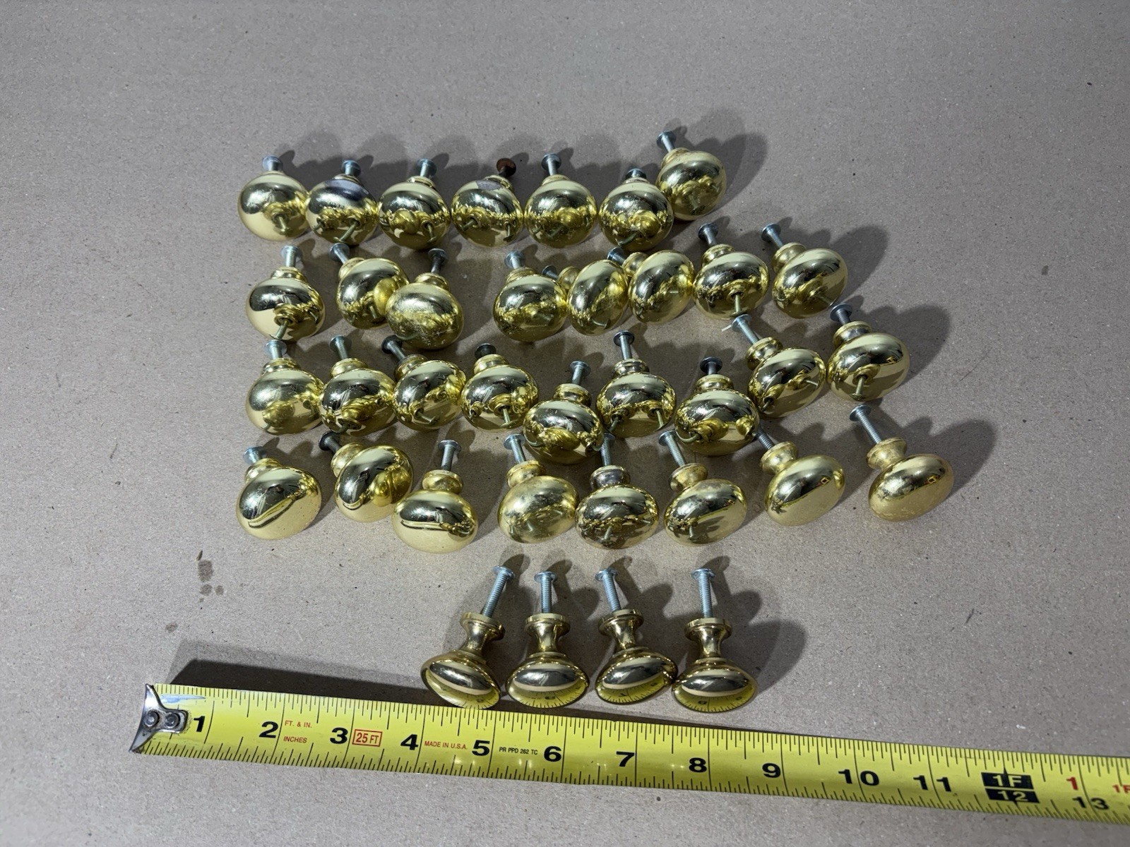 Vintage Brass Door Drawer Cabinet 1” Heavy Round Knob Lot W/Screws Furniture