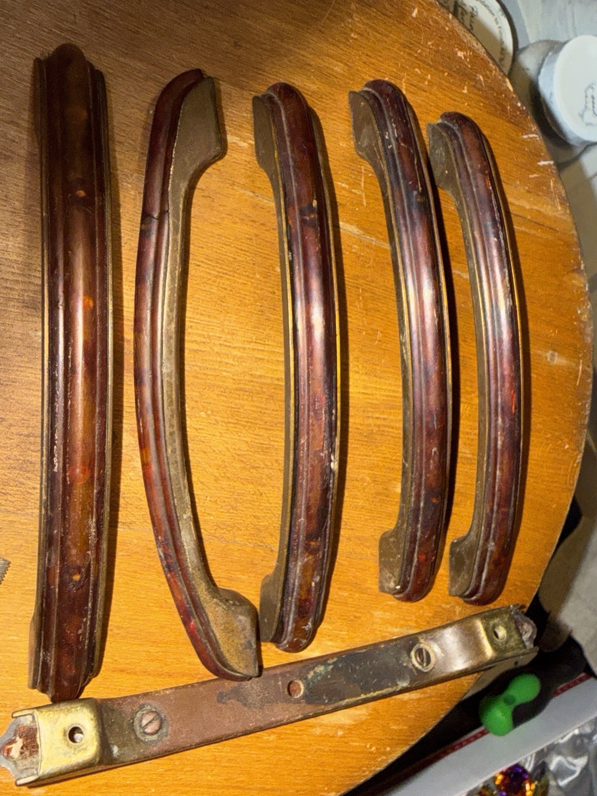 Set of 6 Art Deco Bakelite & Brass Drawer Pulls / Handles. Original Screws Incl
