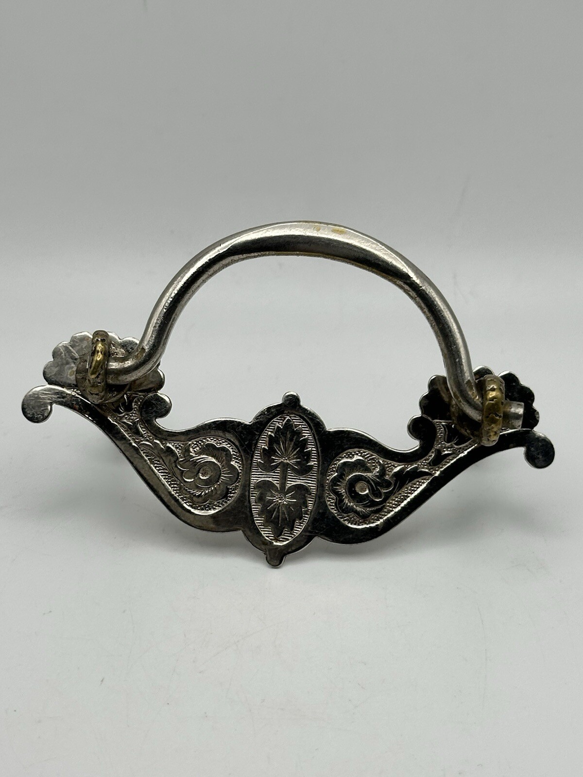 Two Tone Brass Drawer Pull Etched Punched Floral Design