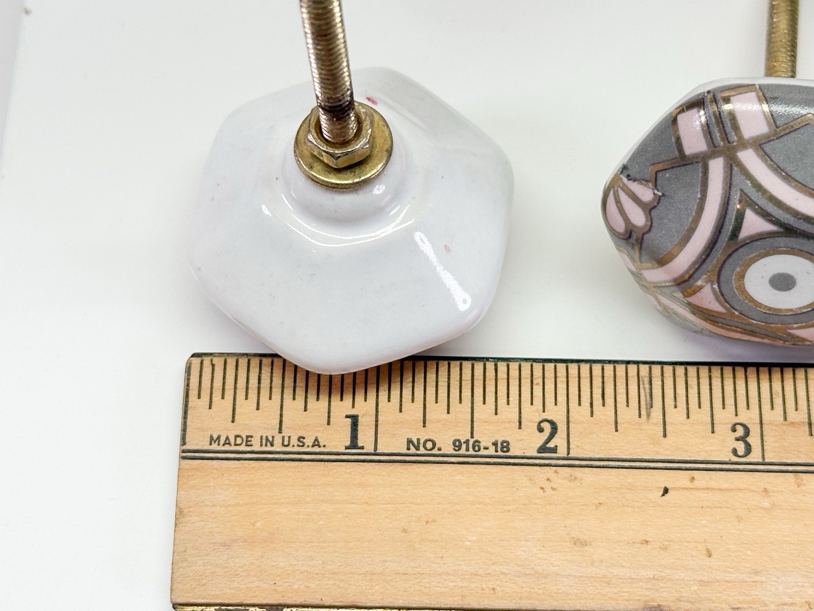 (11) Vintage Pink Grey Gold Geometric Nouveau Drawer Pulls Girly 1.5” Shaft Cute