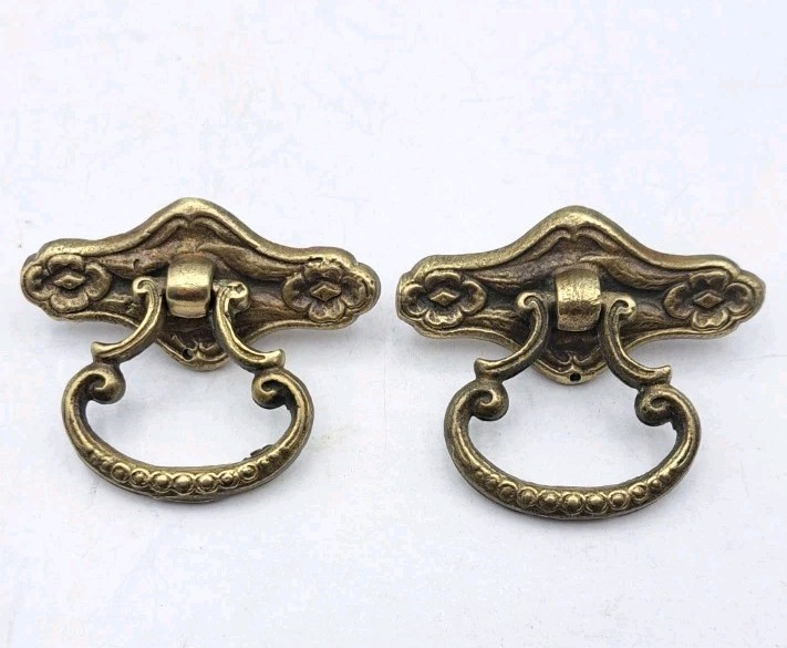Antique Drop Handles Drawer Pulls Door Dresser Vintage Furniture Hardware Pair