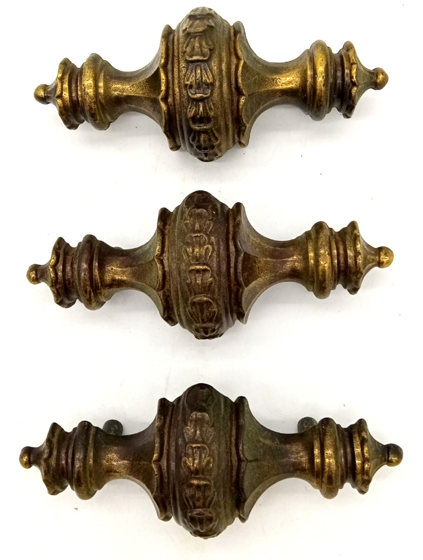 Vintage Keeler Brass Co. Set of 3 MCM Hollywood Regency Large Brass Drawer Pulls