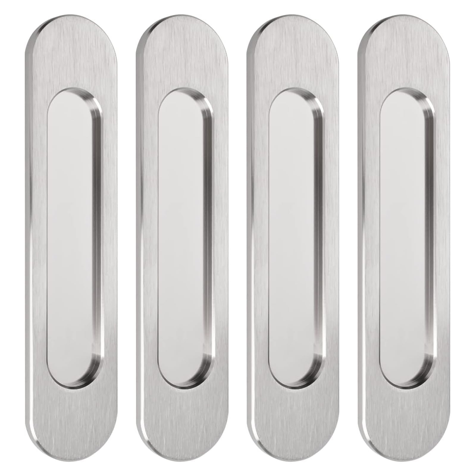 Morobor Self-Stick Oval Sliding Door Pulls 4Pcs Brushed Steel Aluminum Alloy