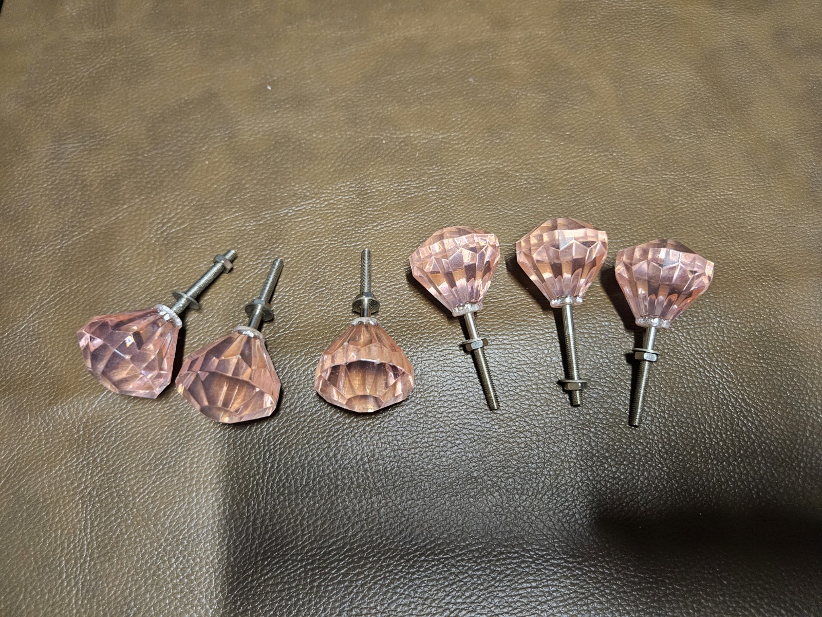 Lot Of 6 PINK ACRYLIC CABINET KNOBS W/SCREWS OR DRAWER PULLS Princess Pink