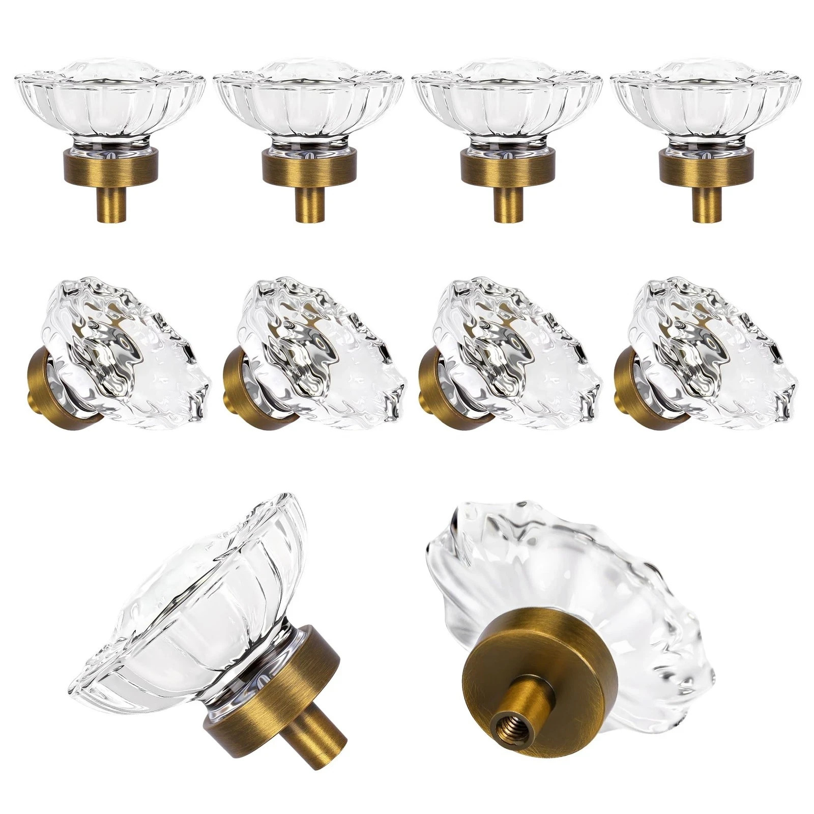 8 Pack Antique Brass Crystal Cabinet Knobs and Pulls Vintage Oval Glass Knobs…