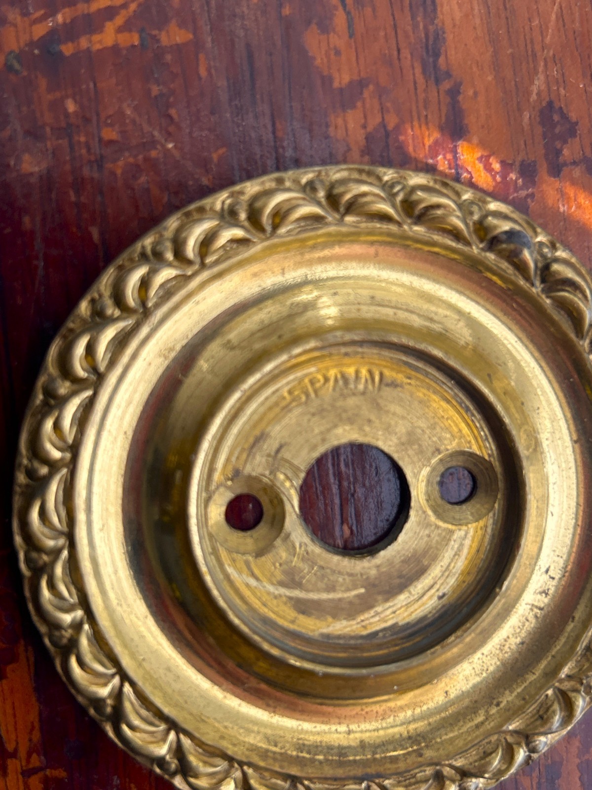 Ornate Brass Pull Knob with Backplate, Rococo Baroque Style Hardware (Spain)