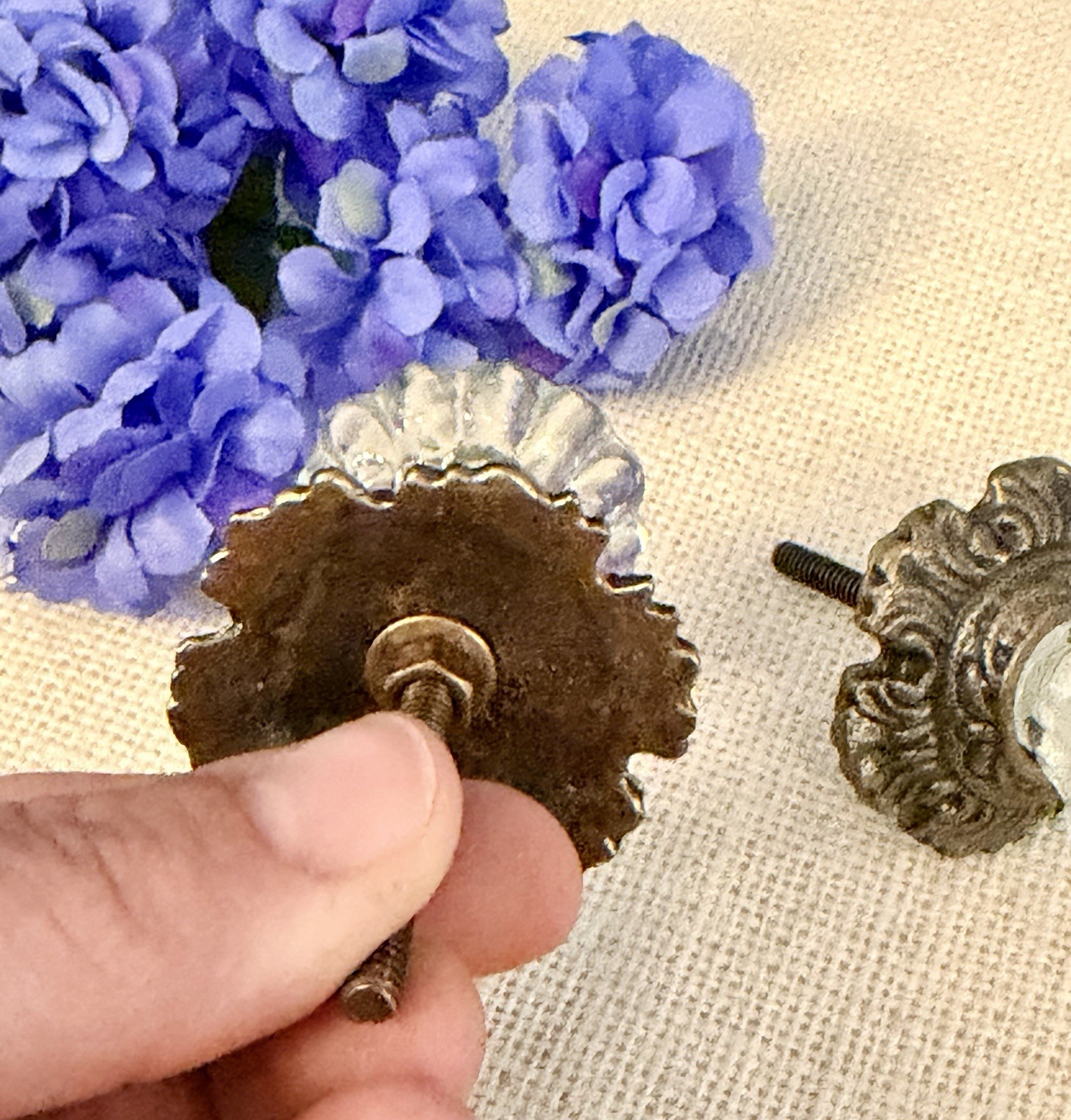 Antique Bronze w/Glass Drawer Pulls Hardware Handles Vintage Cabinet Door Knobs