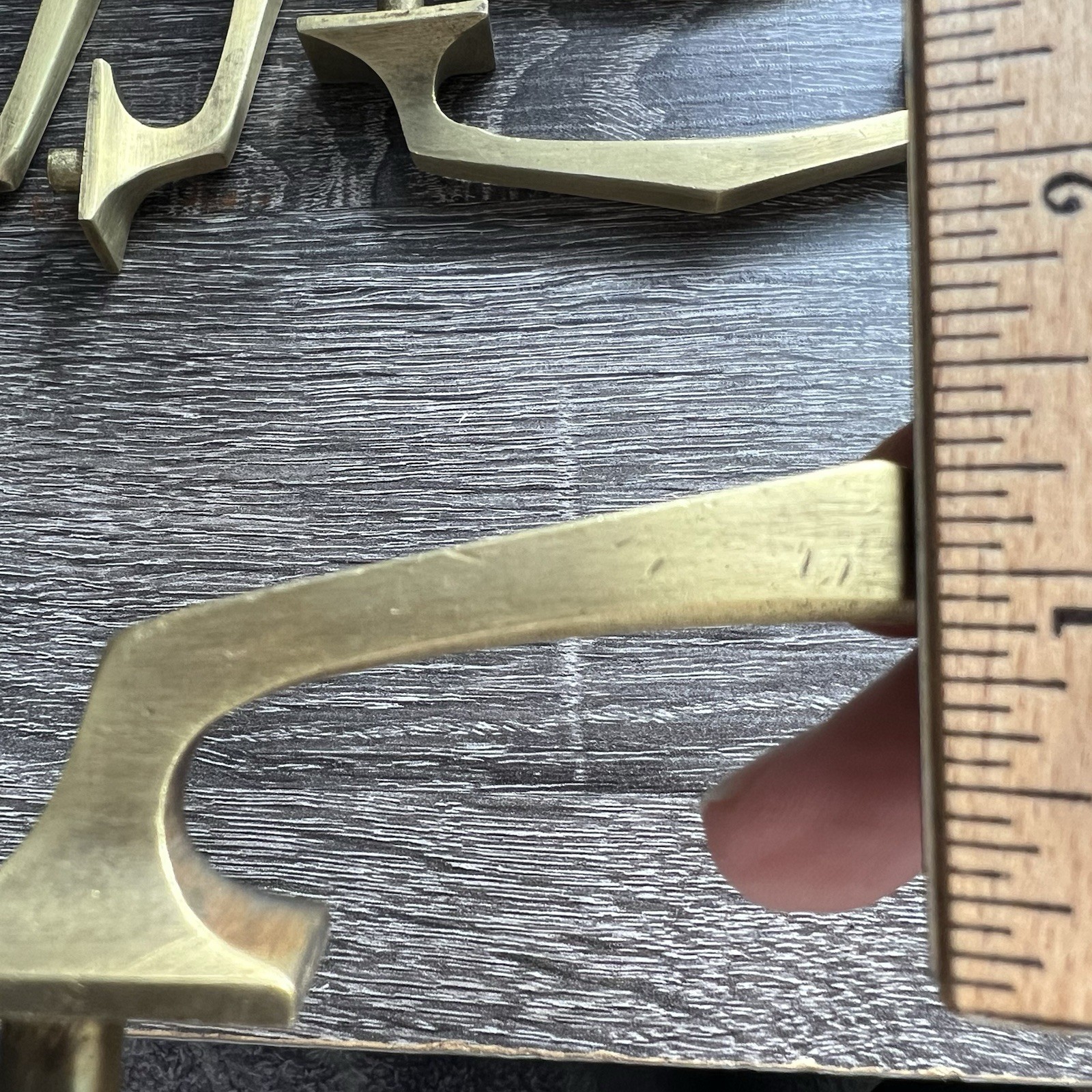 Set Of 6 Vintage Geometric Brass Angular Cabinet Pulls 4-1/16”CC