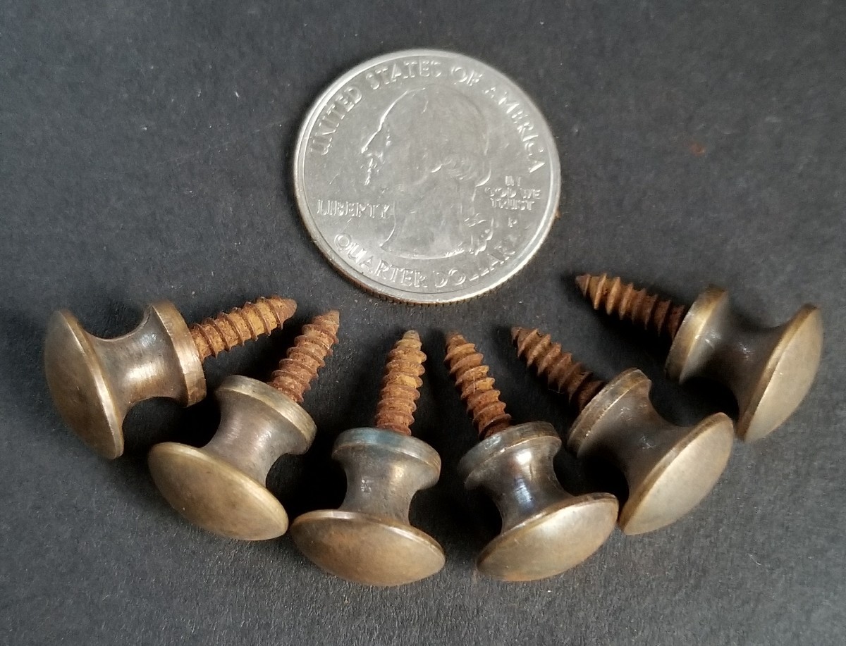 6 Solid Brass VERY SMALL Stacking Barrister Bookcase 7/16″ Knobs drawer Pulls #K