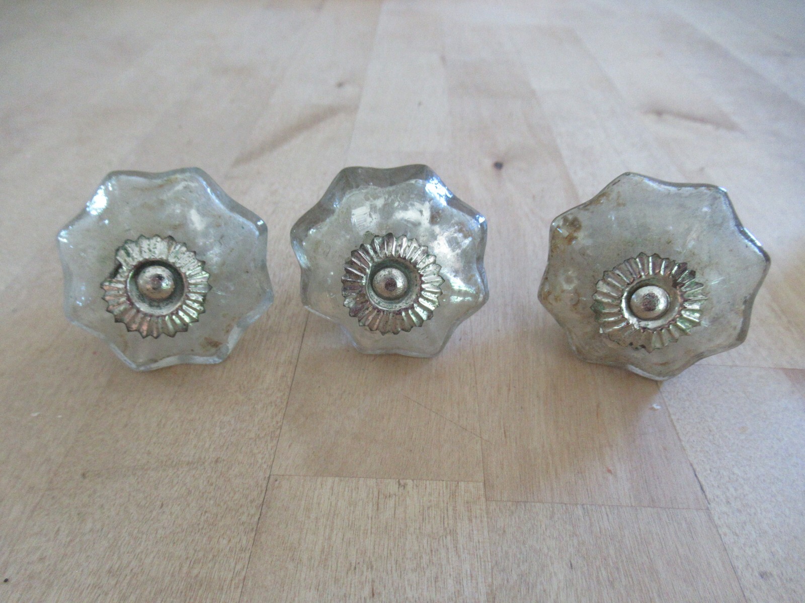 Lot of 9 Vintage Silver Mercury Glass and Metal Drawer Pull Dresser Door Knob