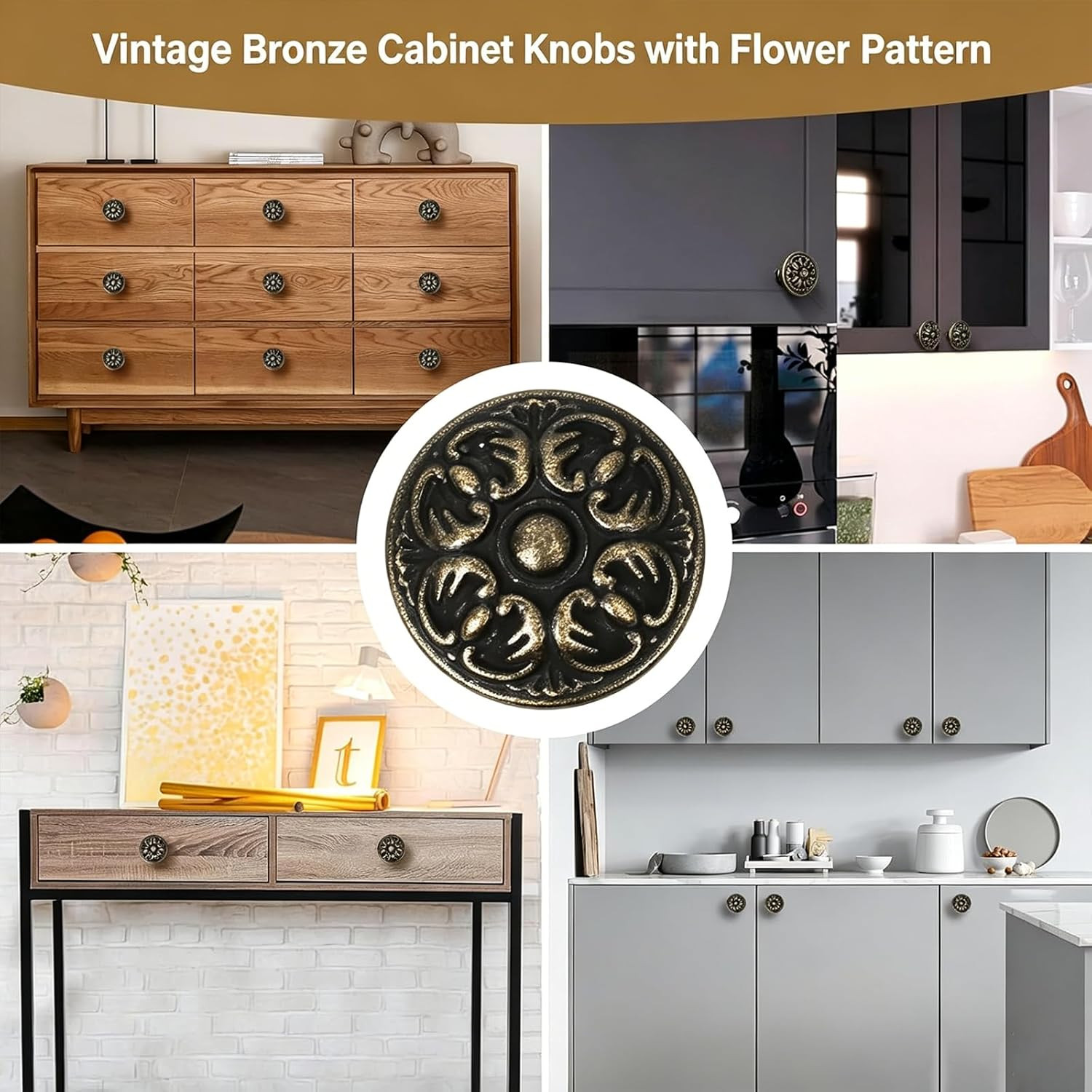 4Pc Antique Bronze Cabinet Knobs Vintage 30Mm