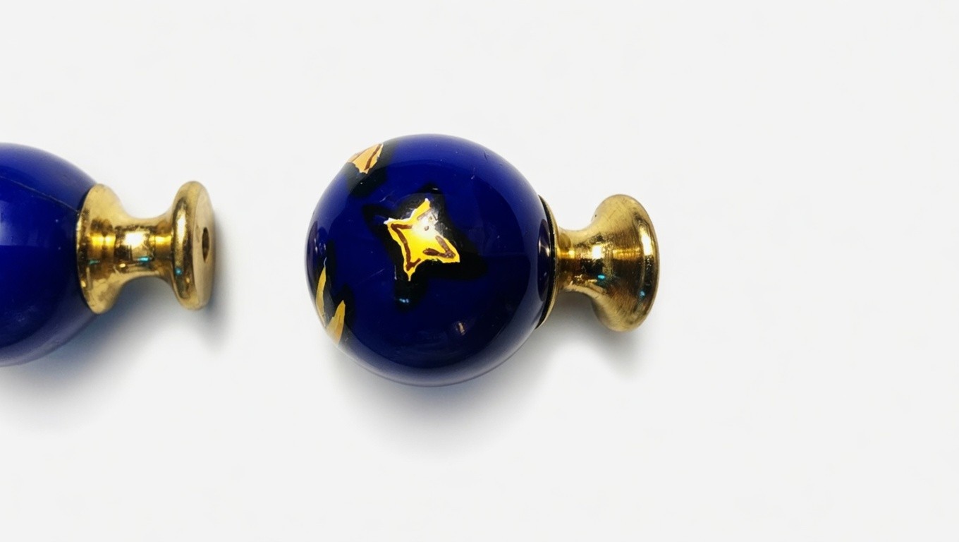 VTG Blue Celtic Porcelain Brass Knobs Drawer Pulls With Hardware