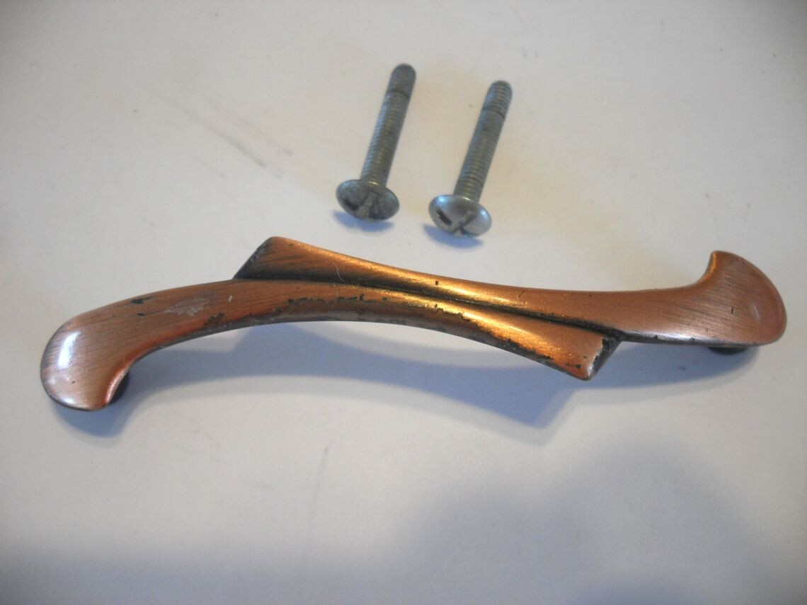 Vintage Satin Copper Flash Drawer Pulls Cabinet Door Handles Curved Ends
