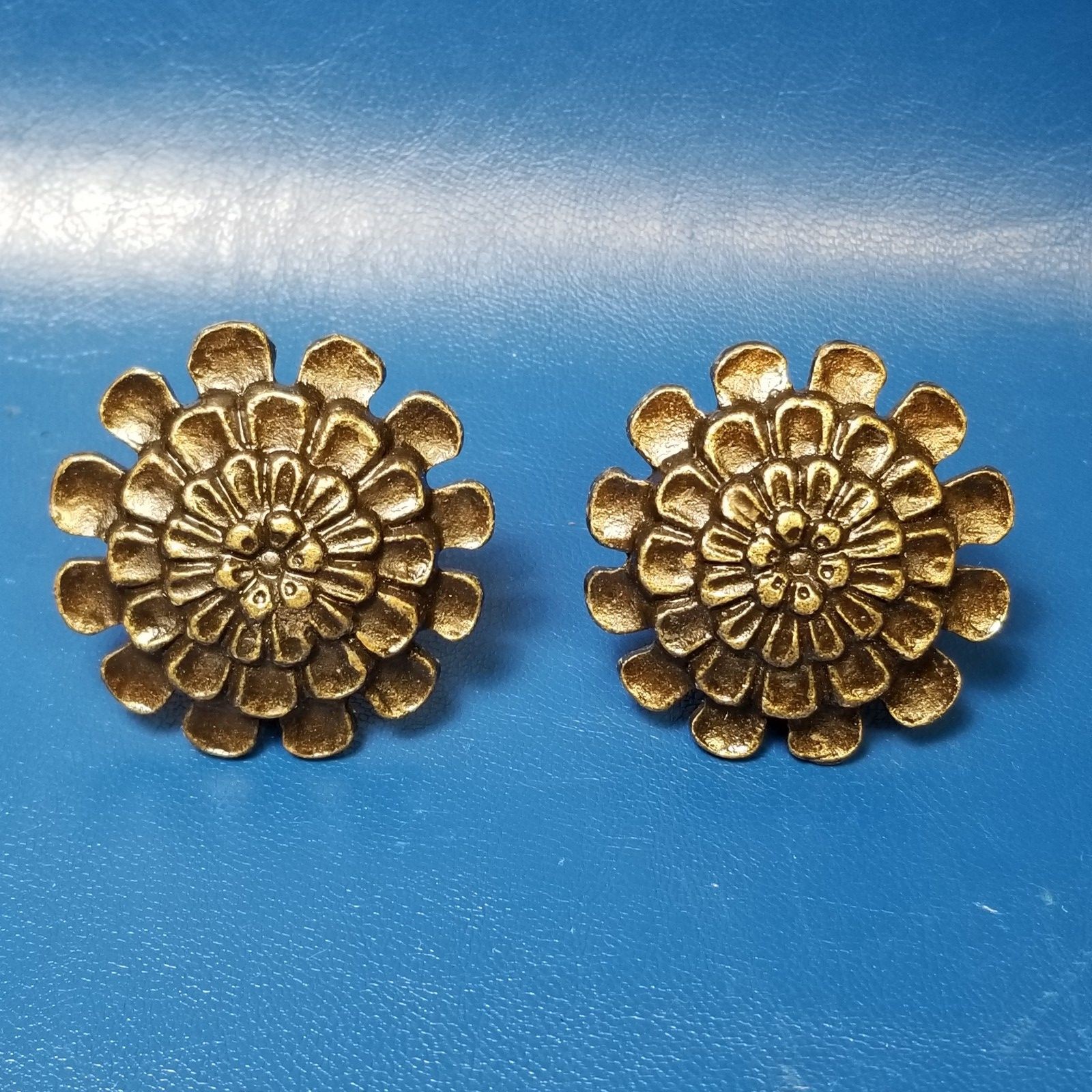 Pair Flower Shape Metal Drawer Pull Knob Handles Ornate Bronze Tone Hardware Vin