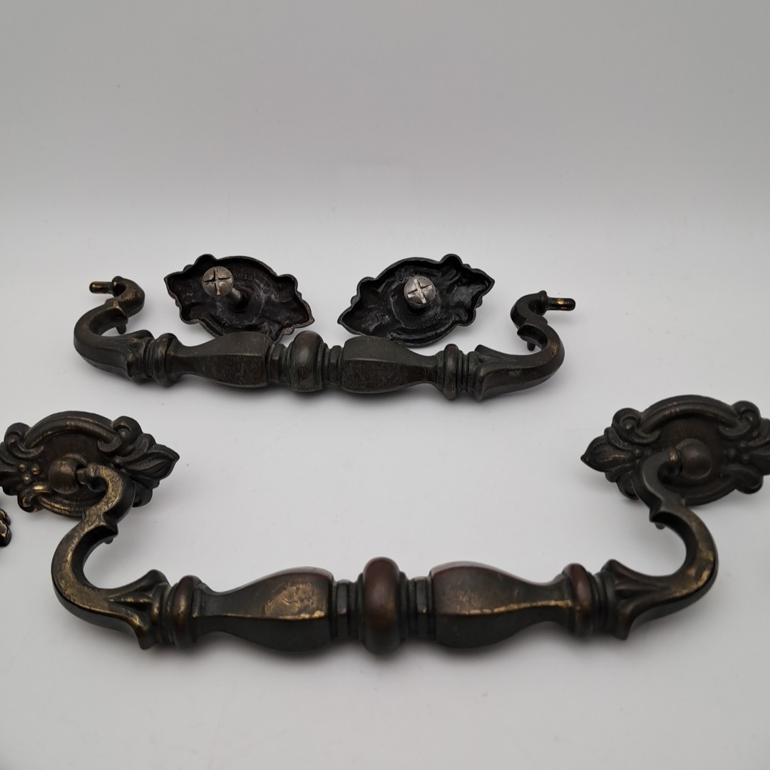Vintage KBC Brass Cabinet Hardware Lot Ornate Drawer Pulls Knobs Handles 6pc Set