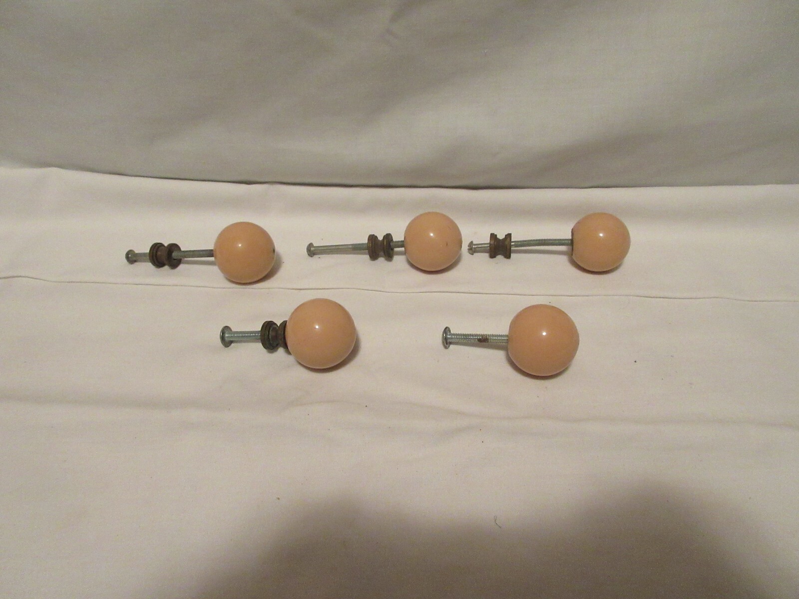 5 Vintage Ceramic/Porcelain Ball Drawer Pulls, 1.25″ Diameter