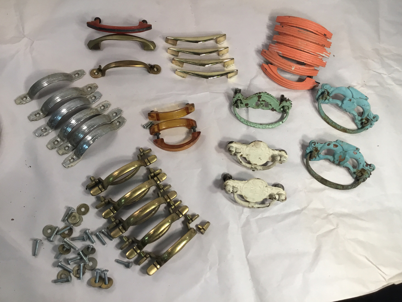 Vintage Drawer Pulls, Painted, Mid Century Modern. ~37 total