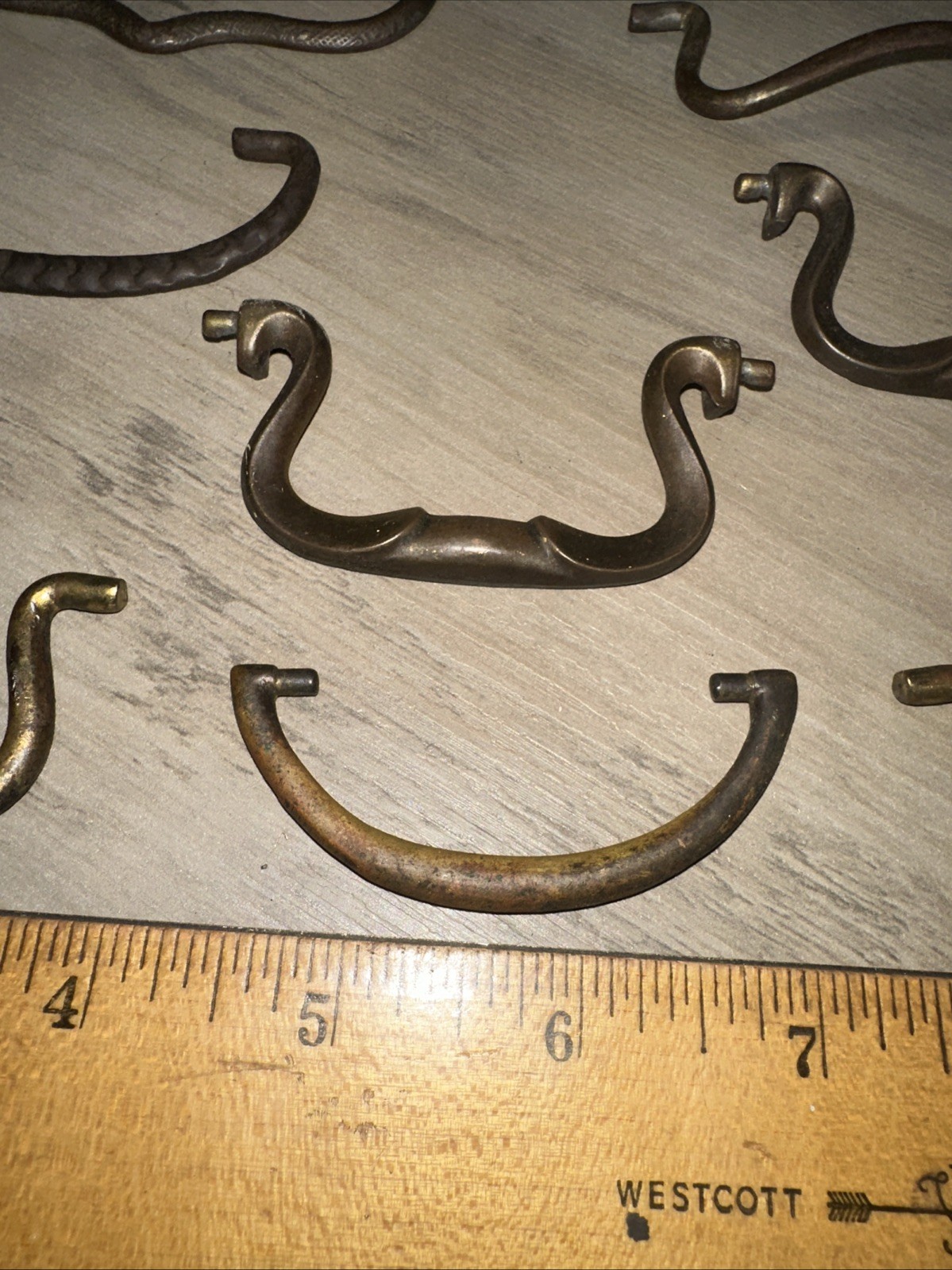 11 Old Drawer Pull Handles Nice Variety, Brass & Steel Vintage