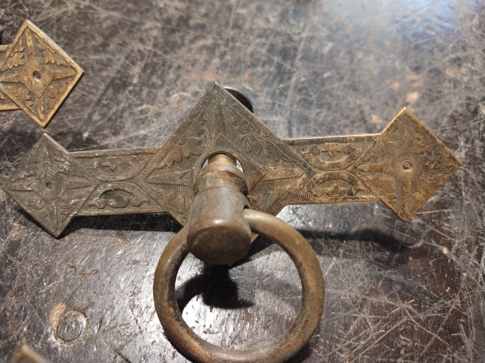 (3) Antique Vtg EASTLAKE Solid Brass Dresser Pulls Ornate Victorian