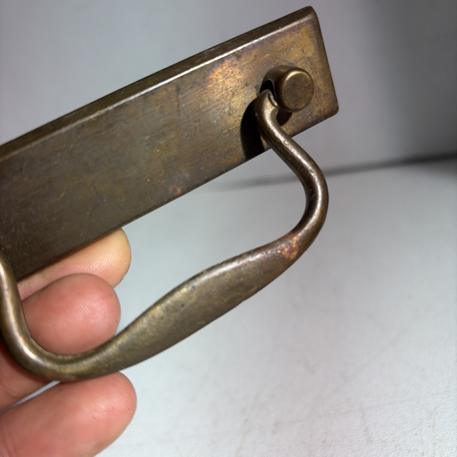 Vintage Single Mid Century Modern Brass Drawer Bail Drop Pull Handle