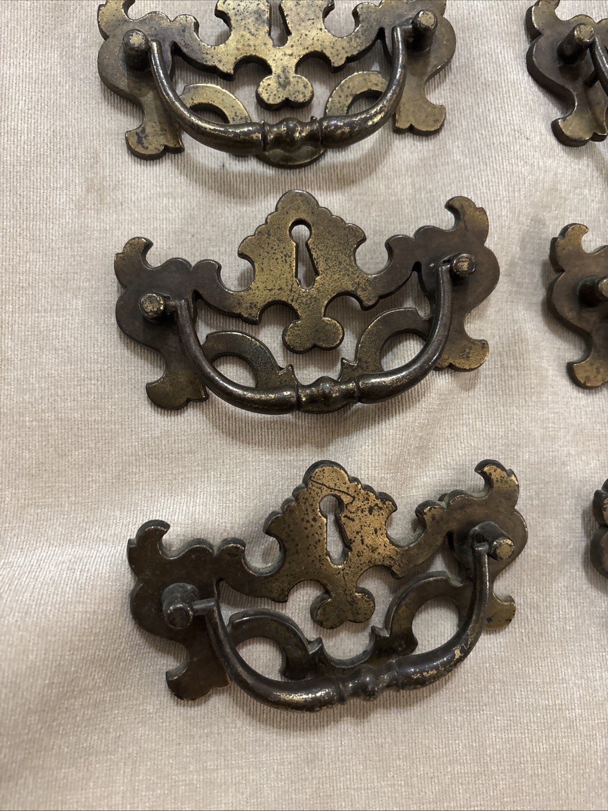 Chippendale Batwing Brass Drawer Pulls Set of 12 Bail Handles w/ Screws Vintage