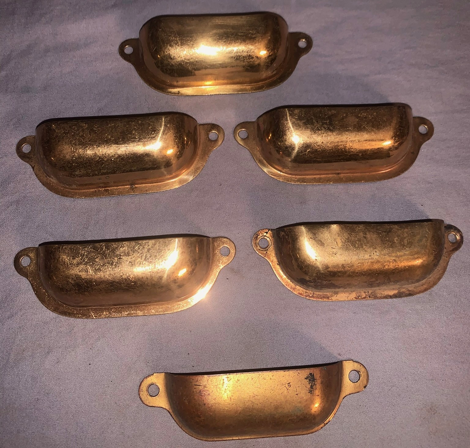 Great Lot 6 Antique Brass Bin Cabinet Pulls