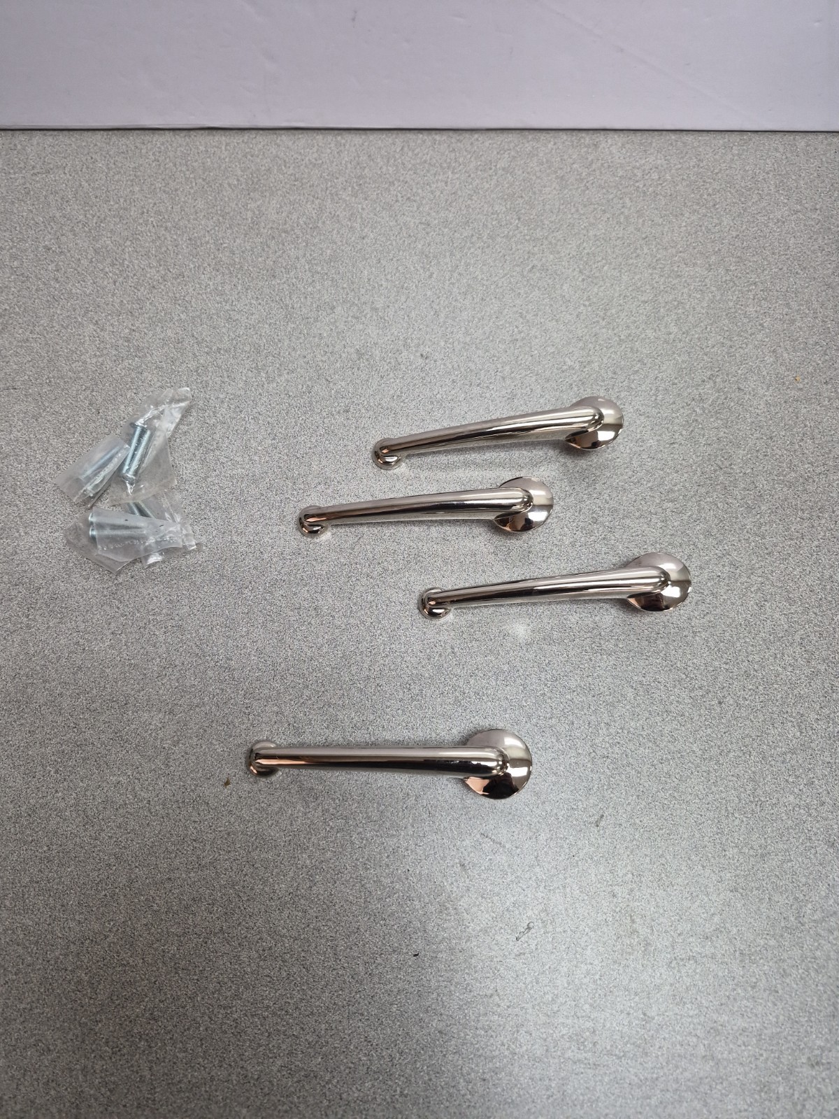 4 Shiny Chrome MCM Art Deco Atomic Looking Drawer Pulls Handle
