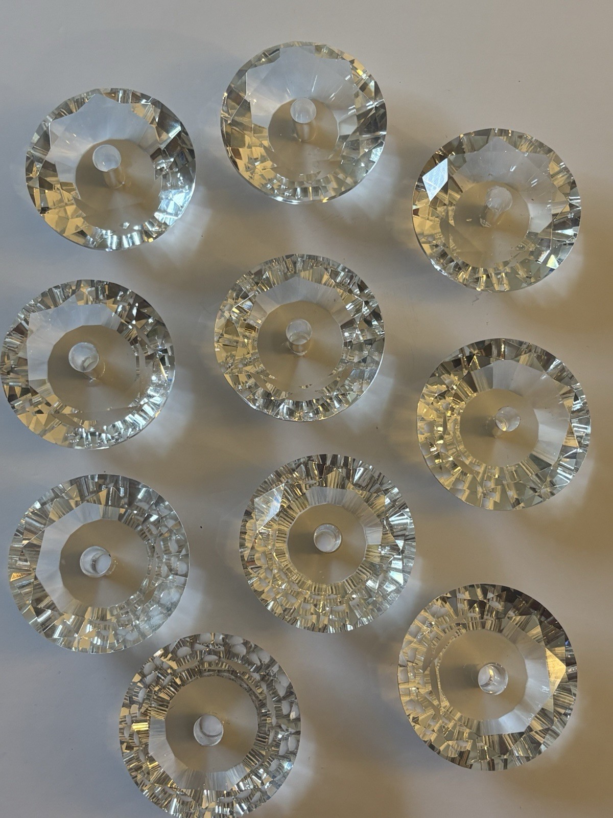 10 Crystal Glass Diamond Shaped Cabinet or Drawer Knobs 2 3/8 Inches Diameter