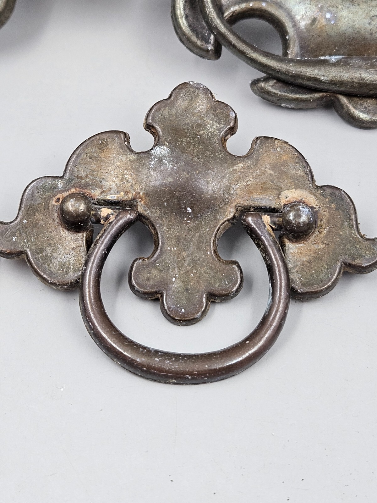 Vintage Cast Metal Bronze Tone 6 Chippendale Batwing Style Drop Bail Pull Handle