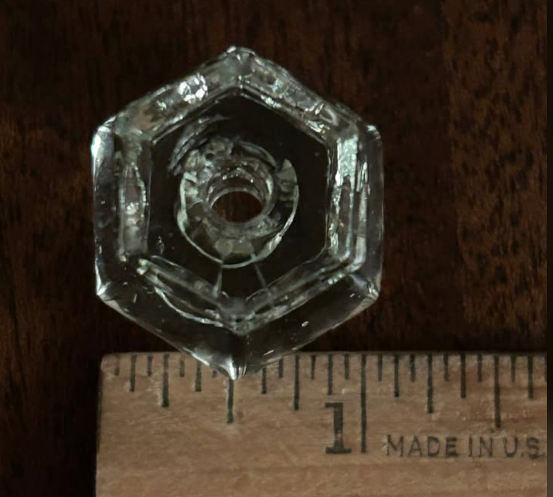 SET 3 + 1 1.125″L X 1.125W Antique Glass Drawer Pulls Knobs Hexagon 1920s