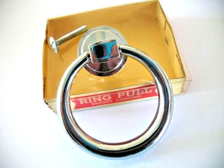 Vintage Nos 2-7/16″ Chrome Drawer Drop Ring Pull Cabinet Handle National Lock