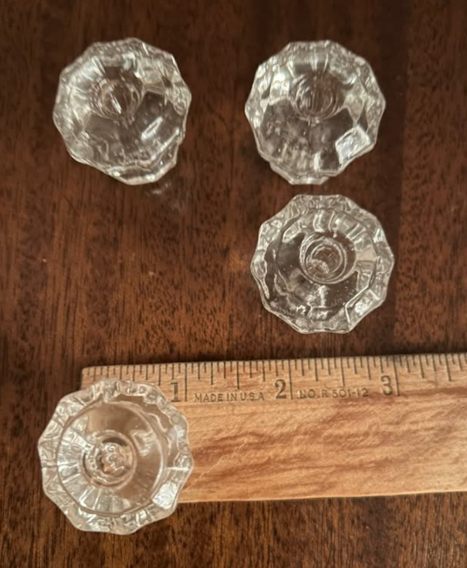 SET 4 1 1/8″L X 1 1/8W Flower Antique Glass Round Drawer Pulls Knob 1920s screw