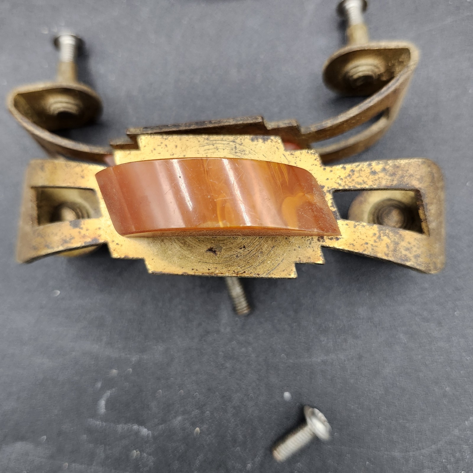 Vintage Art Deco Bakelite Brass Drawer Pull 1930s/40s Waterfall 3″OC- Read Ad