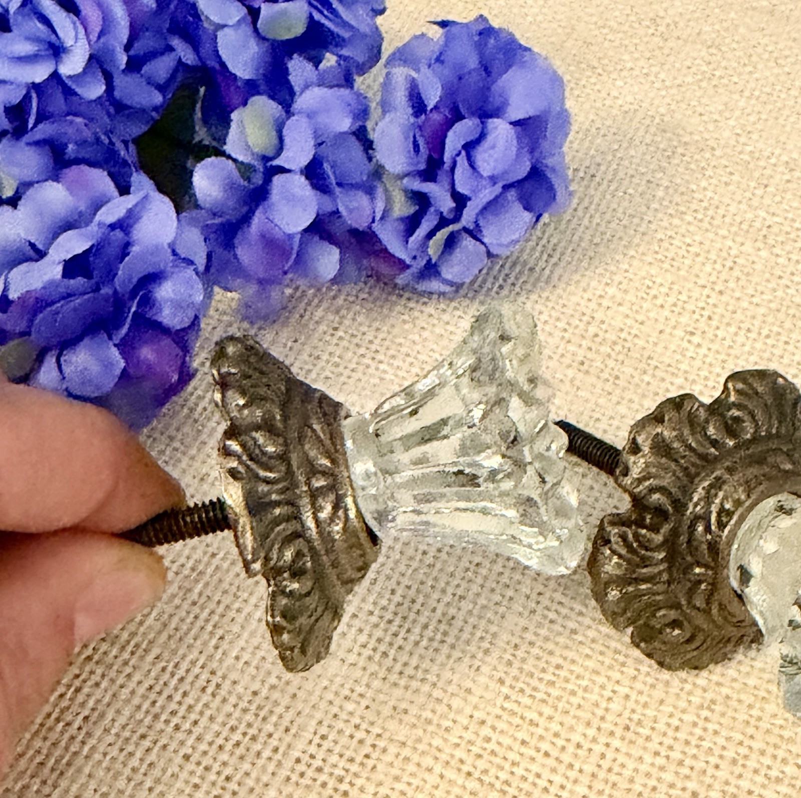 Antique Bronze w/Glass Drawer Pulls Hardware Handles Vintage Cabinet Door Knobs