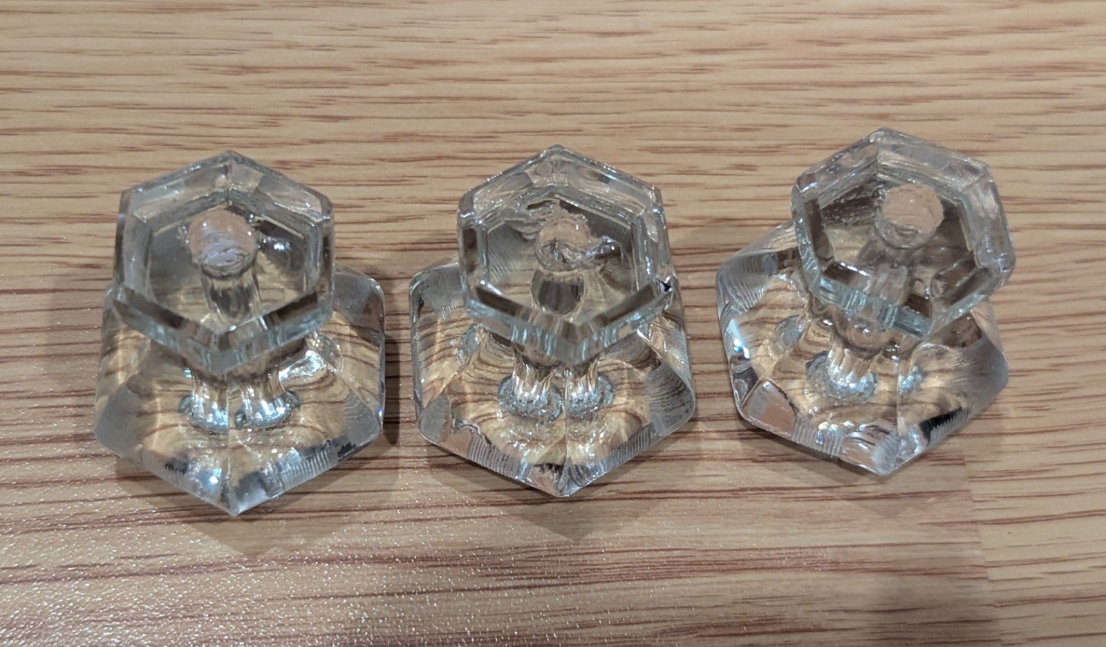 Vintage Clear Glass Door Knobs Drawer Cabinet Pulls Set of 3