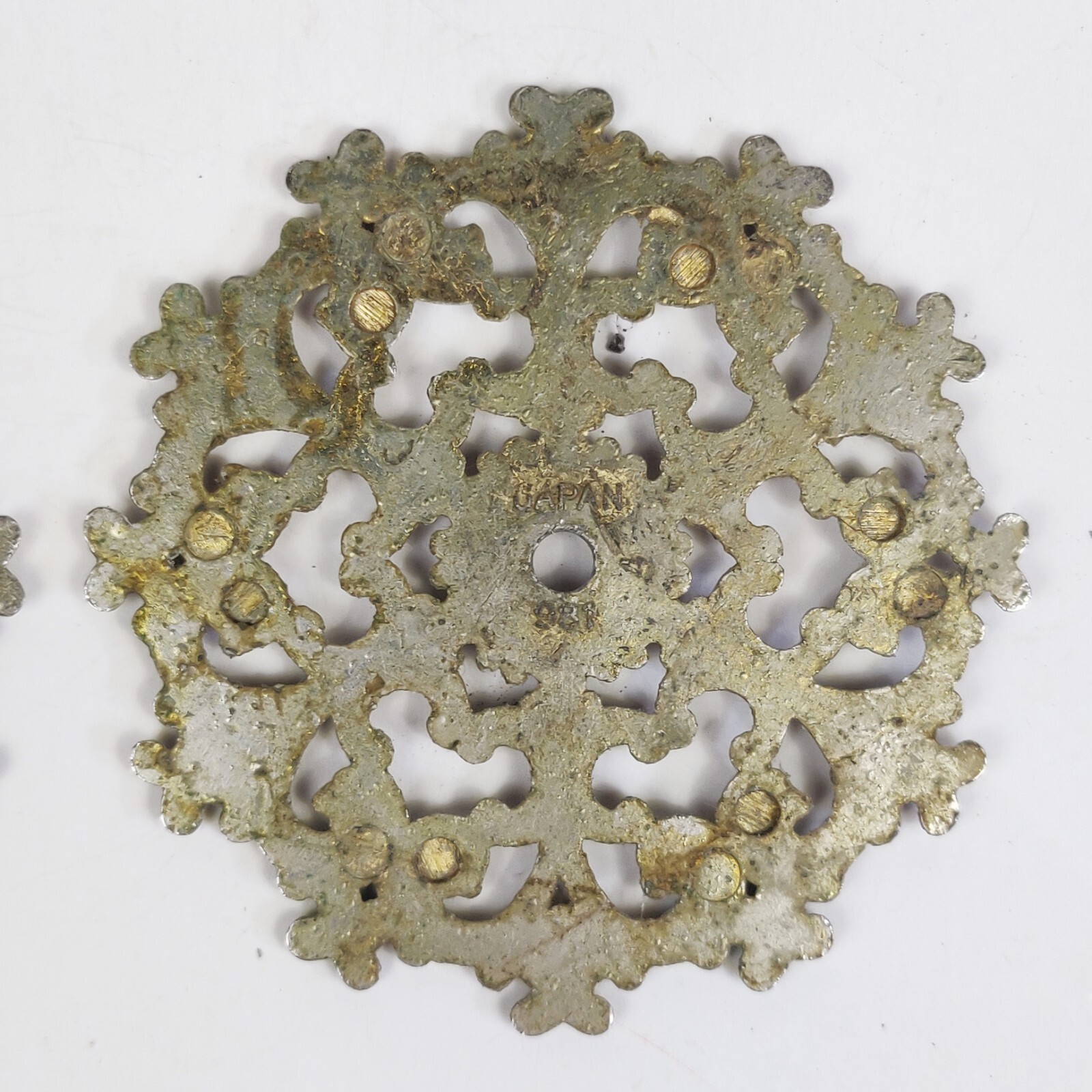 Vtg. Allison Drawer Pull Knob Ornate Backplate Escutcheon Ornate Japan Lot of 2