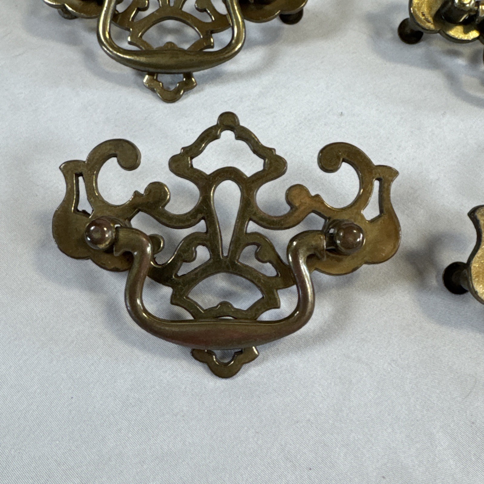 Lot of 12 Vintage Chippendale Style Drawer Drop Bail Pull Handle Brass Cont. B
