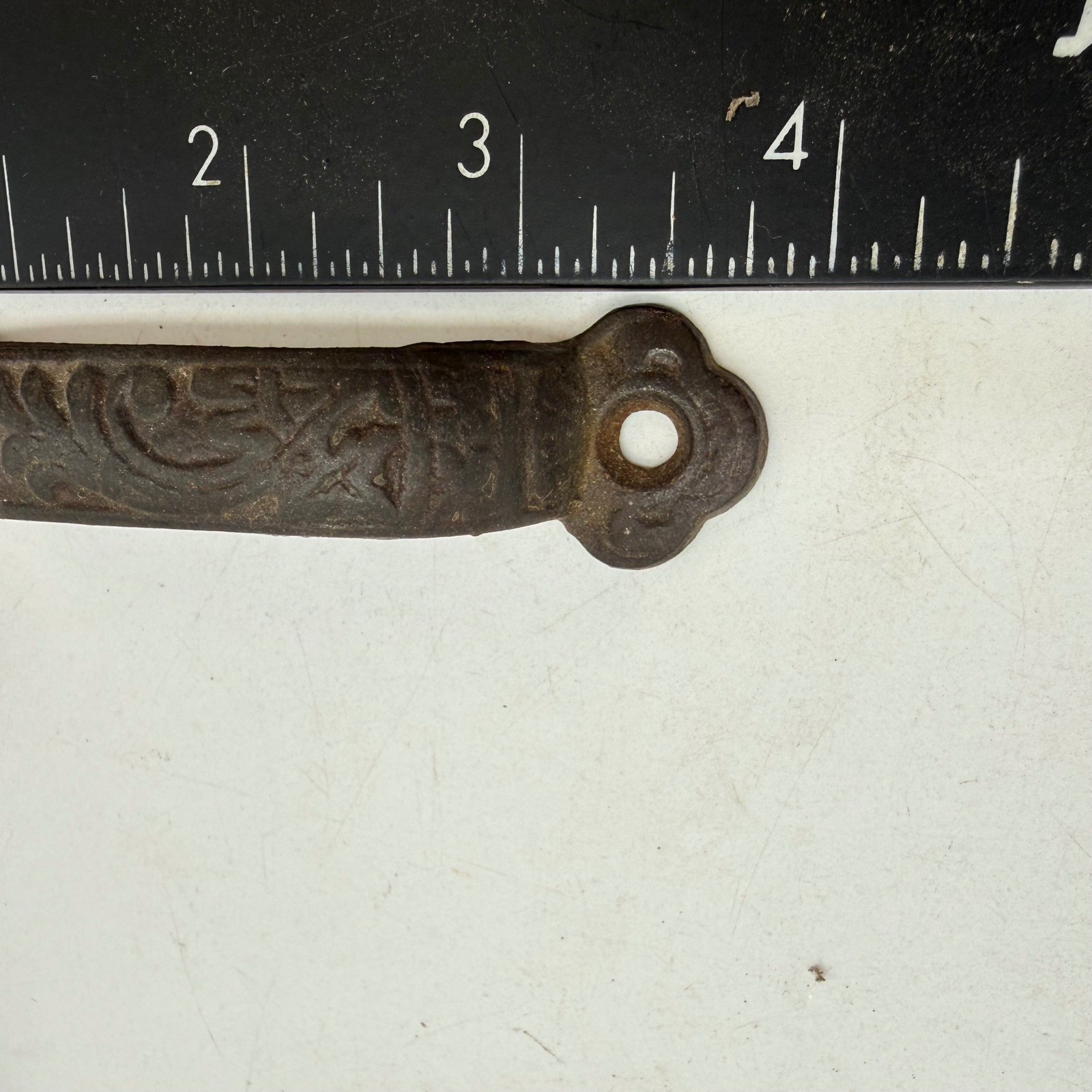 Antique windsor sash pull Cast Iron Ornate Scroll Drawer Handle Rusted Patina 4″