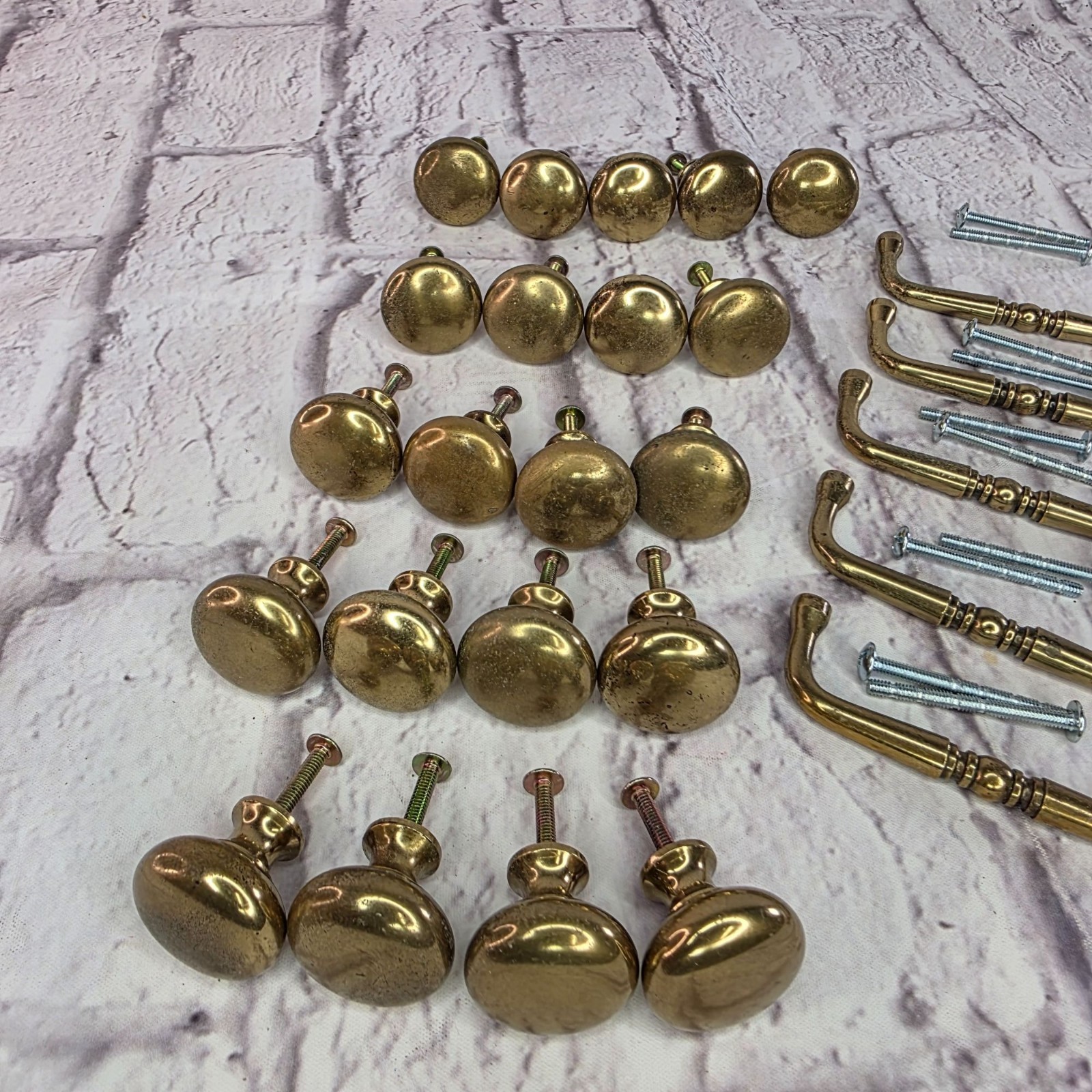 Vintage Solid Brass Cabinet Knobs & Handles Set With Screws 21 Knobs 10 Handles