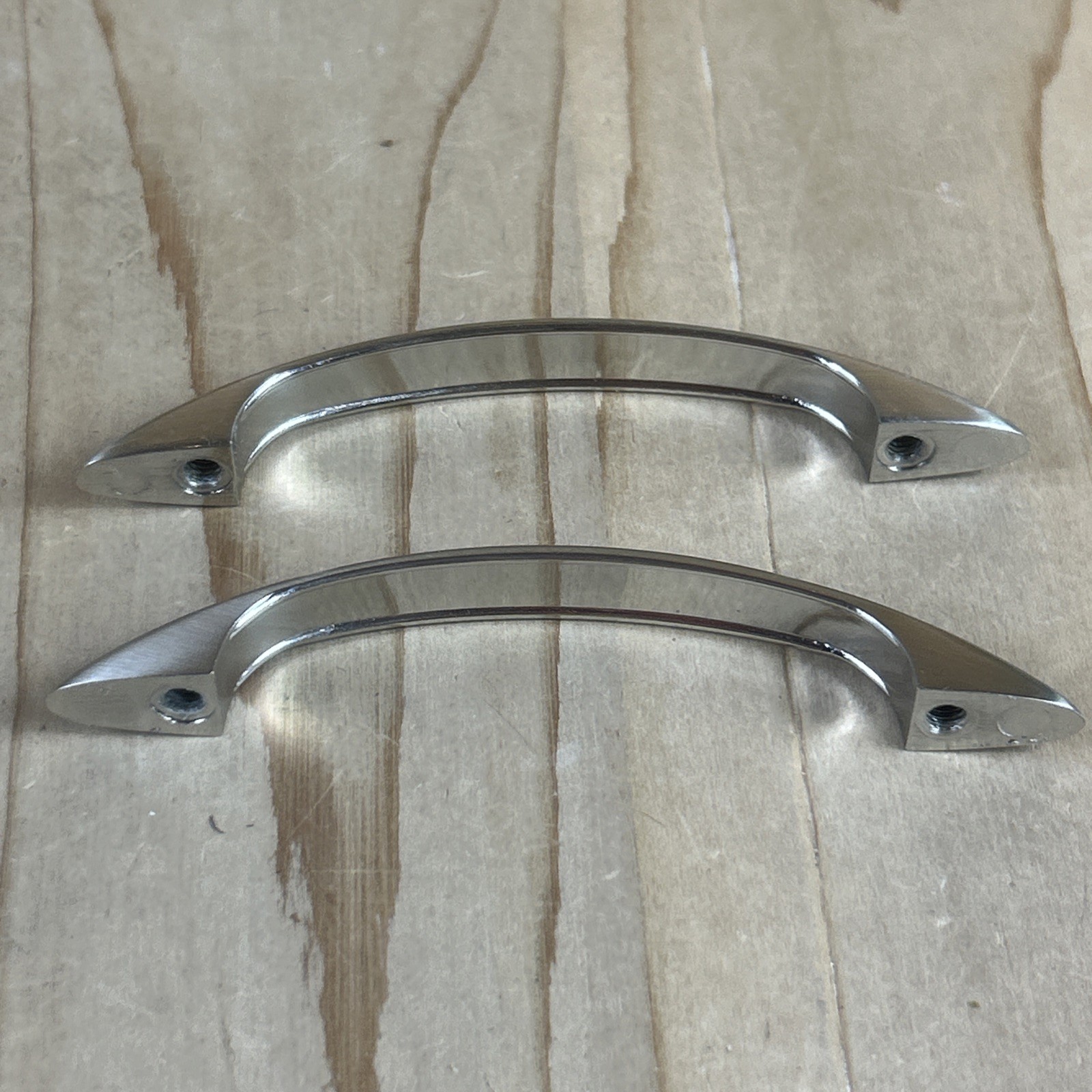 Vintage Drawer Pulls Cabinet Handles Set Of 2 Stainless Classic Curve NOS