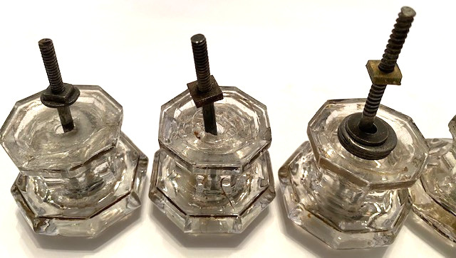 Set of 6 Antique Clear Glass 2″ Octagon Dresser/Cabinet Pulls/Knobs w/Screws