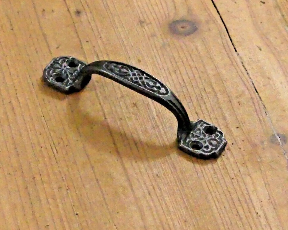 25 Small Drawer Pulls 4 1/4″ Window Antique Vintage Style Ornate Cast Iron Grasp