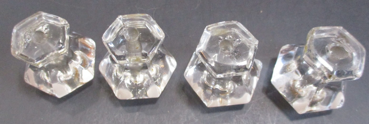 Hexagonal Clear Glass Drawer Knobs 6 Sided Dresser or Cabinet Pulls Salvage 6 PC