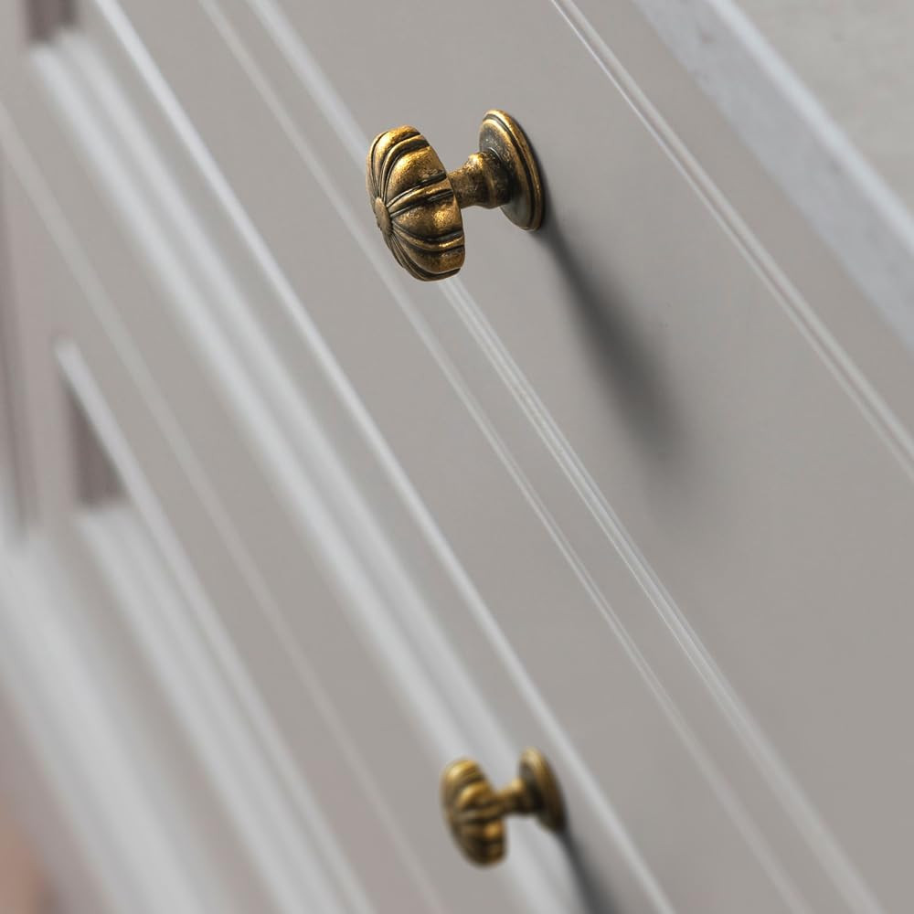 Set of 12 Rustic Floral Antique Brass Cabinet Knobs – Elegant Handles Vintage Re