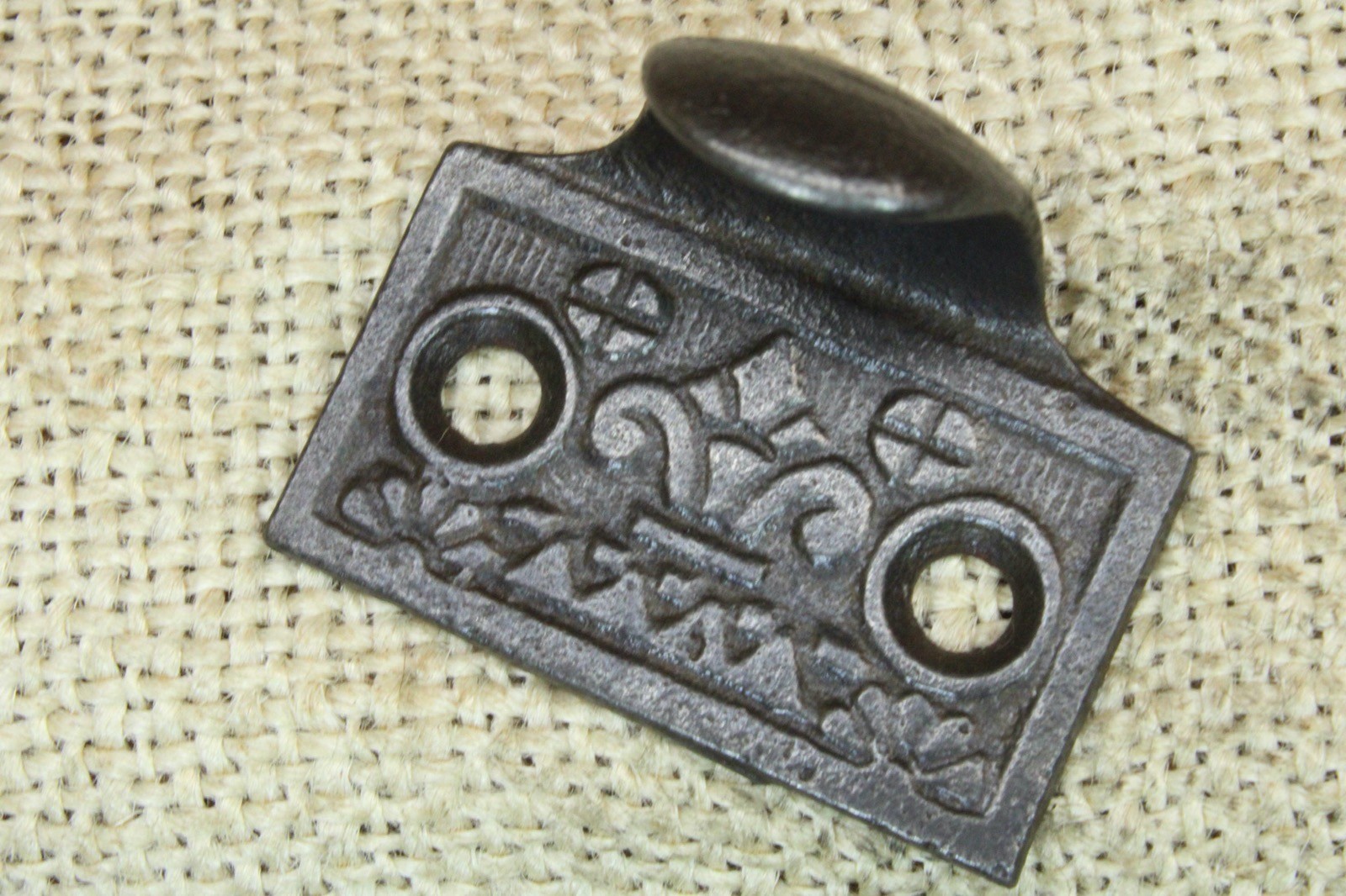Old Window Sash Lift Pull Restored Iron Eastlake Fleur-de-lis Geometric Pattern