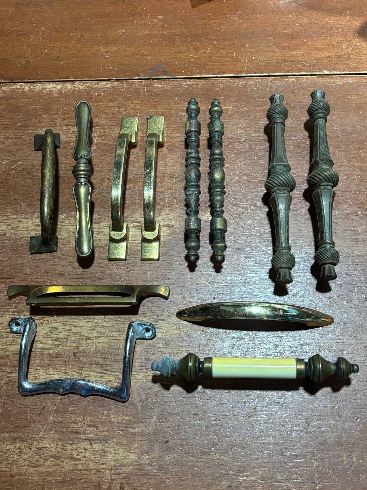 Vintage Lot of 12 Misc Variety Mixed Materials Door Handles Pulls Some Matching