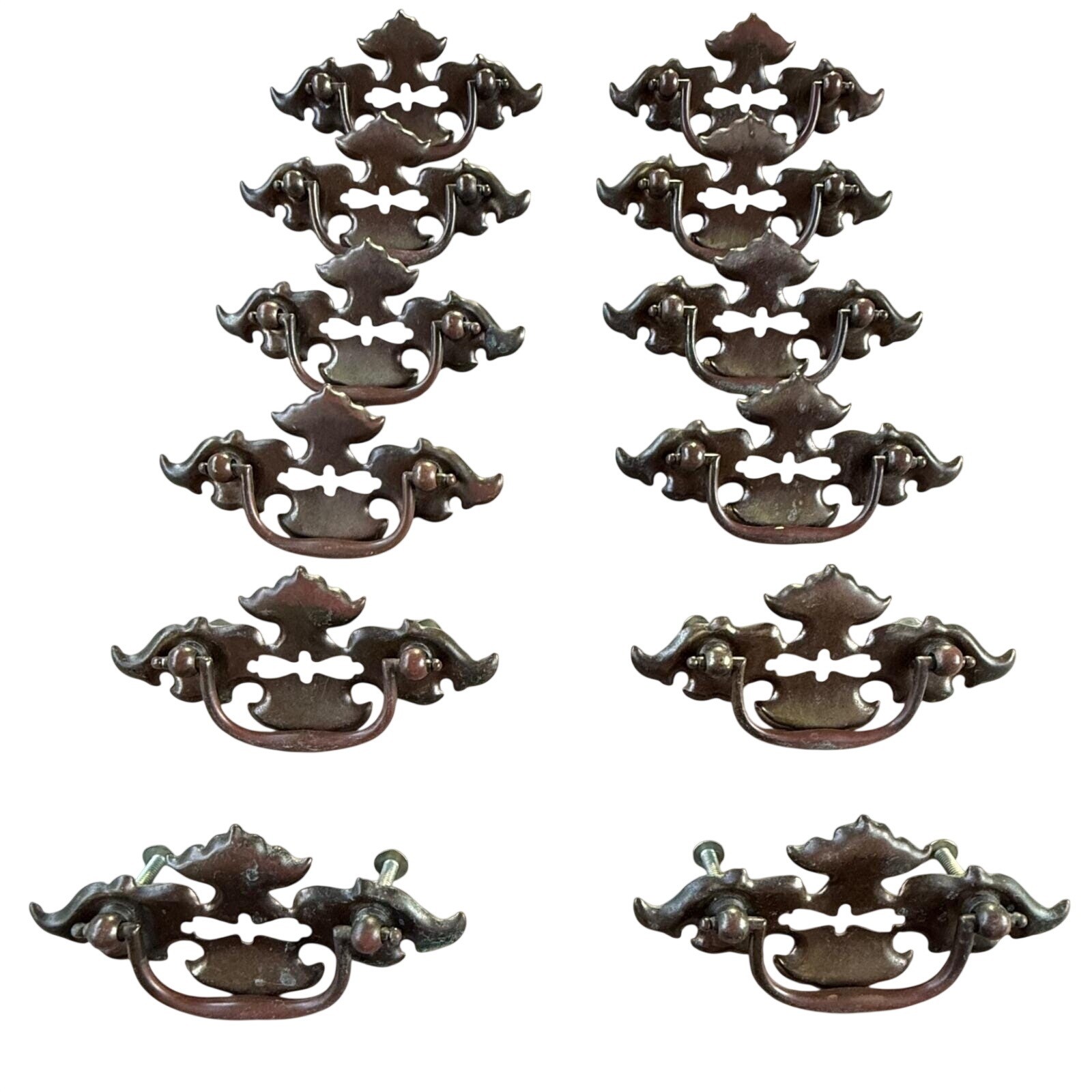 12 Vintage Batwing Drawer Pulls Dark Bronze Chippendale Bail Handles