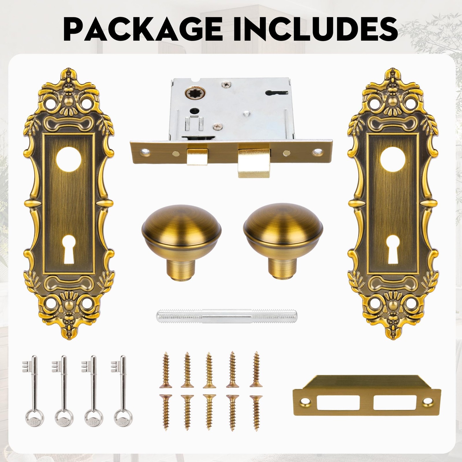 Vintage Mortise Door Knobs with Skeleton Key, Mortise Lock Set for Interior D…