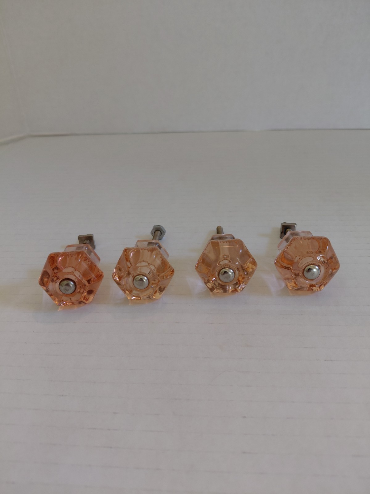ANTIQUE AMBER/ORANGE GLASS 6 SIDED DRAWER/CABINET KNOBS 1920’S LOT OF 4
