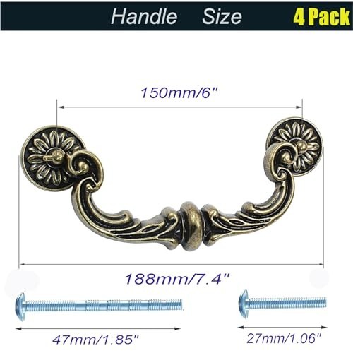 4Pcs Antique Bronze Drop Bail Pull Handles – 6″ Center, Heavy Duty Zinc Alloy, R